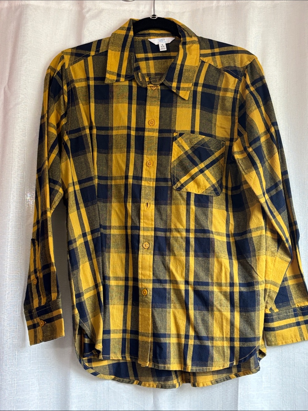 Gold & Navy Plaid  Button-Up Shirt ( Go Michigan )  casual plaid 100% cotton  Si